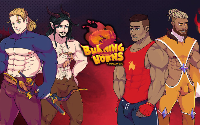 Copertina di Burning Horns: A Bara Isekai JRPG