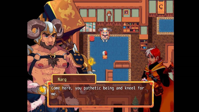 Conversazione tra guerrieri illustrati in un gioco fantasy bara.