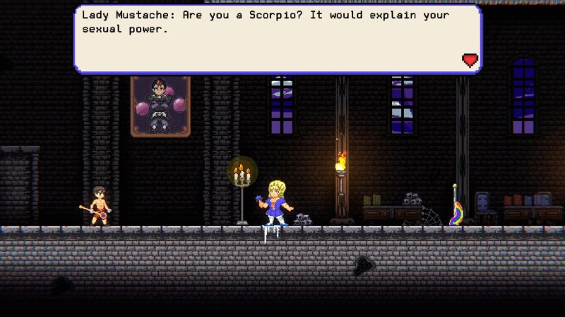Dialogo di avventura fantasy in un corridoio di pietra.