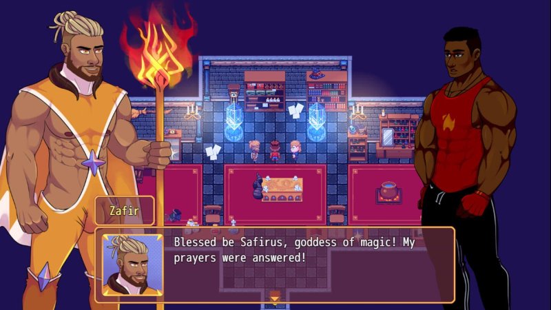 Dialogo di RPG fantasy tra due personaggi maschili.