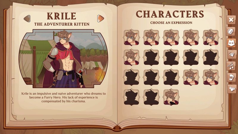 Pagina di libro con profili e ritratti del cast furry.