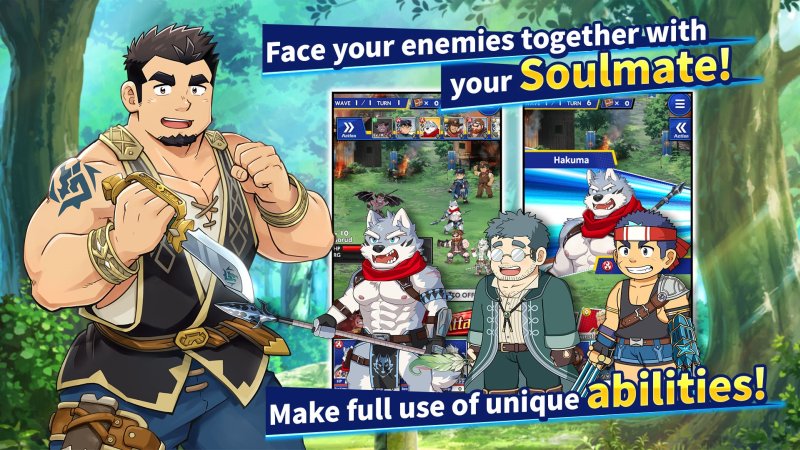 Squadra di combattimento fantasy a turni con personaggi maschili.