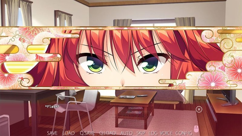 Ambiente di un santuario giapponese durante il dialogo di una visual novel.